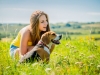 Happy young girl with Beagle