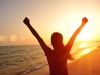 Cheering woman open arms