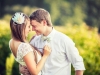 Wedding couple smiling at each other