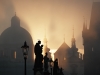 Autumn morning, statues on Charles Bridge