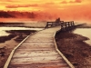 Wooden road into the mist