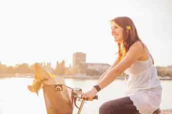 Woman riding bicycle