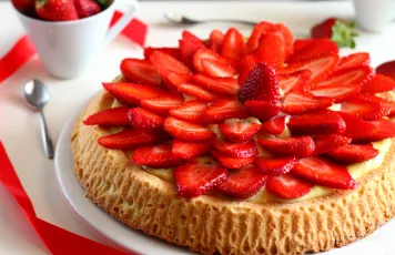 A big strawberry cake