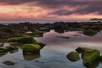 majenta skies and green rocks