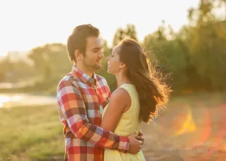 Couple embracing in the sunlight