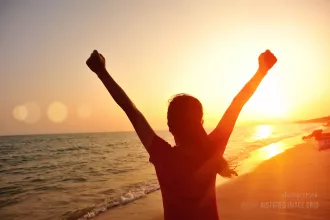 Cheering woman open arms