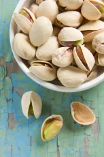 Pistachios on an old table