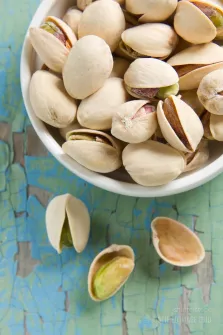 Pistachios on an old table