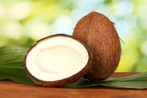 Coconut with green leaf