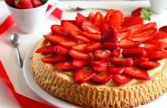 A big strawberry cake