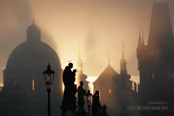 Autumn morning, statues on Charles Bridge