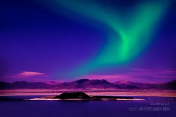 Northern lights over lake