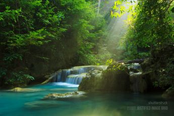 Relaxing view of Erawan waterfall