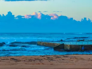 Sunrise views over the sea with low cloud bank