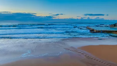 Sunrise views over the sea with low cloud bank