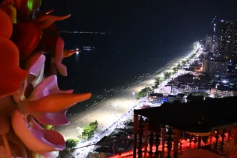 DFC_5169: Pattaya by night, a glittering coastline and palm-lined beach stretching into the lights of the city.