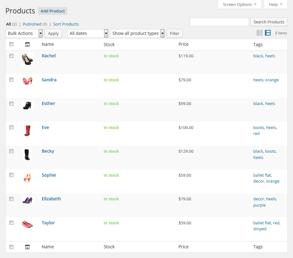 WooCommerce list